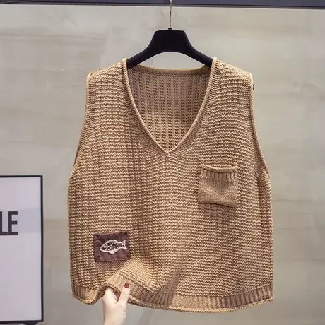 v领针织马甲背心女2023秋装新款宽松慵懒风外穿马夹外搭毛衣坎肩商品大图