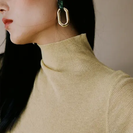 亮丝羊毛针织衫秋装女2023年新款百搭高领毛衣薄款修身内搭打底衫商品大图