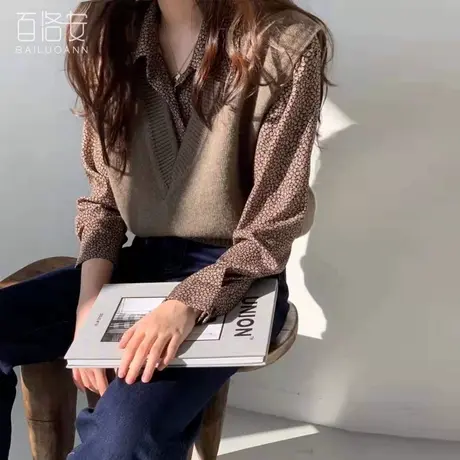 百洛安V领套头毛衣上衣马甲女新款外搭韩范显瘦无袖针织衫背心潮图片