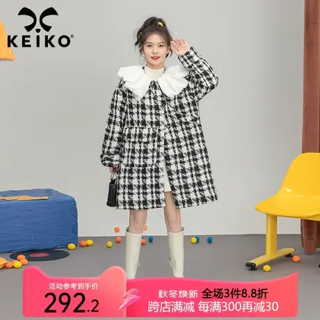 黑白格纹毛呢大衣女夹棉加厚2023秋冬创意娃娃领复古粗花呢子外套商品大图