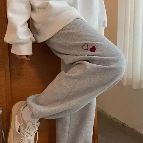刺绣卫裤女加绒加厚秋冬季宽松显瘦哈伦裤小个子休闲运动裤潮ins商品大图