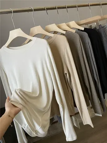 羊绒般软糯弹力透气长袖圆领打底衫糯米衣T恤女秋冬洋气小衫上衣商品大图