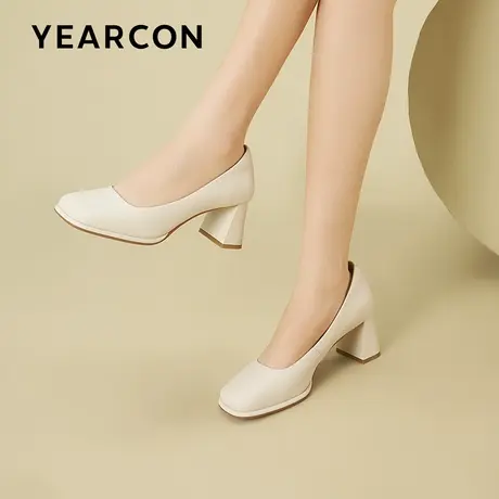 意尔康高跟鞋职业女工作鞋粗跟面试鞋2023新款秋通勤真皮正装单鞋商品大图