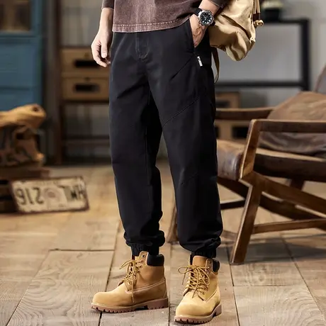 复古拼接百搭工装裤潮流裤子男款舒适纯棉束脚工装裤百搭休闲裤商品大图