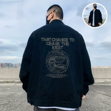 2023新款重磅大码男装牛仔夹克复古胖子宽松休闲外套男春秋款加绒图片