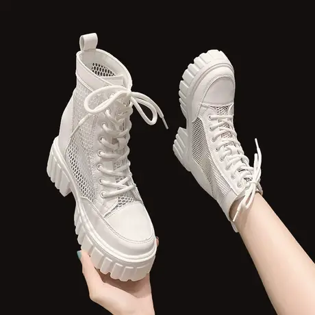 网纱马丁靴女厚底2023年夏季新款透气镂空短靴子百搭薄款网红凉靴图片