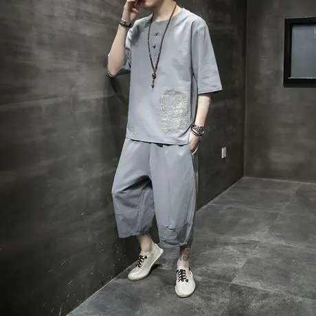 套装2025春夏季男士新款中国风加肥加大码休闲潮流两件套一套衣服图片