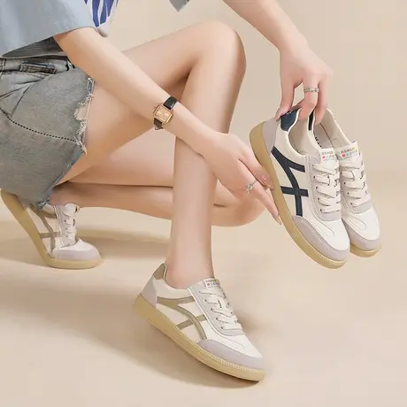 爆款板鞋女2023新款春秋皮面运动休闲鞋软底孕妇鞋百搭阿甘鞋学生图片