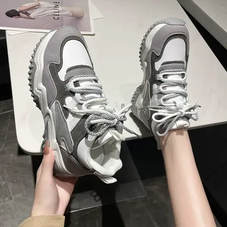复古高帮老爹鞋女2023春秋季新款松糕厚底增高时尚休闲百搭运动鞋商品大图