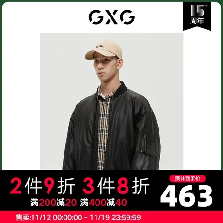 GXG男装 商场同款极简系列黑色简约皮夹克外套 2022年冬季新品图片