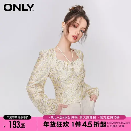 ONLY2023冬季新款时尚方领碎花印花修身短款雪纺衫女|123251016商品大图