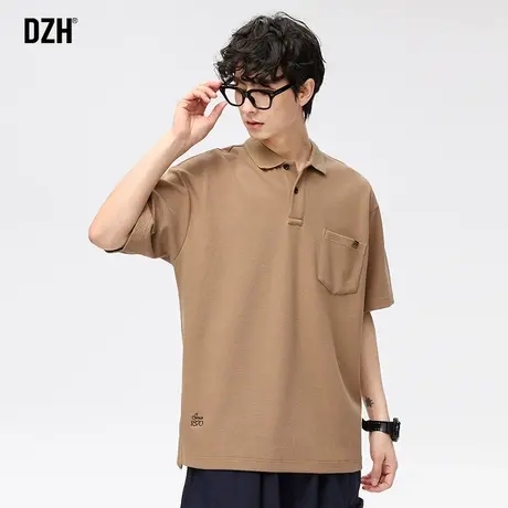 男士美式刺绣polo衫男短袖夏季卡其色上衣2023新款半袖t恤五分袖商品大图