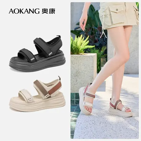 【5.5cm厚底】奥康女鞋 新款露趾运动户外凉鞋舒适通勤鞋图片