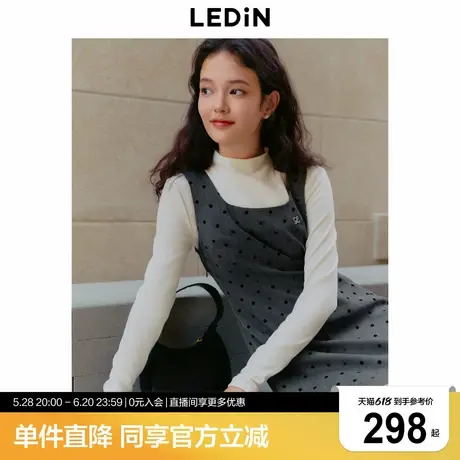 乐町假两件拼接连衣裙年冬季新款复古波点格雷系显瘦A版连衣裙商品大图