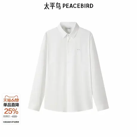 【商场同款】太平鸟男装 休闲衬衫刺绣精致斯文白衬衫 B1CAE3X22商品大图