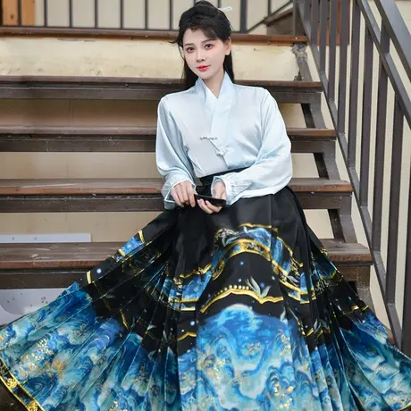 【如梦霓裳 | 天青锦羽】汉服女夏装明制织金马面裙飞机衫国风款图片
