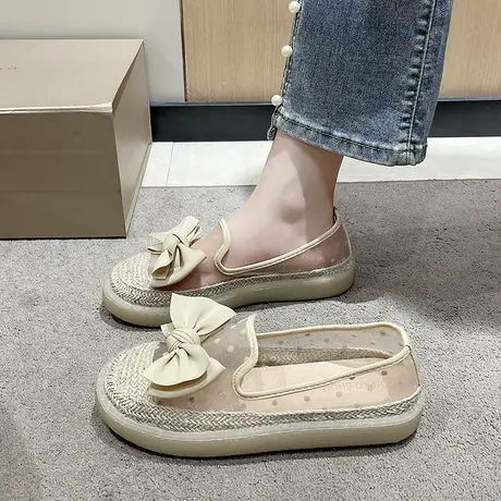 晚晚风单鞋女2025新款春夏季一脚蹬乐福渔夫鞋厚底透气网纱豆豆鞋图片