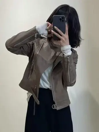 秋季新款短款小皮衣女PU皮夹克修身显瘦百搭上衣立领皮外套机车服商品大图