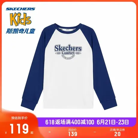 Skechers斯凯奇童装儿童春夏新款上衣百搭圆领休闲针织长袖T恤衫商品大图