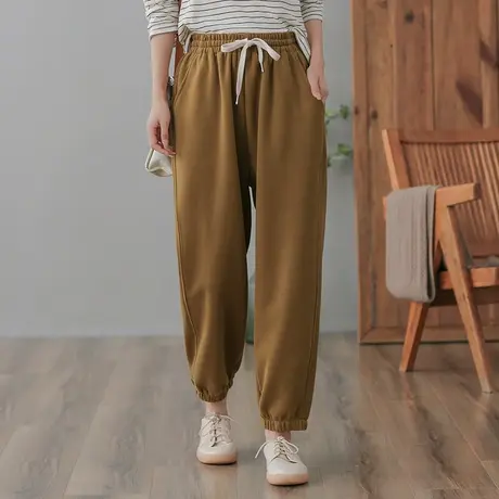 dza 高腰显瘦宽松哈伦裤子女春秋新款长裤抽绳运动卫裤休闲直筒裤图片