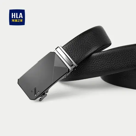 HLA/海澜之家头层牛皮皮带25新自动扣金属扣头商务绅士压花腰带男图片