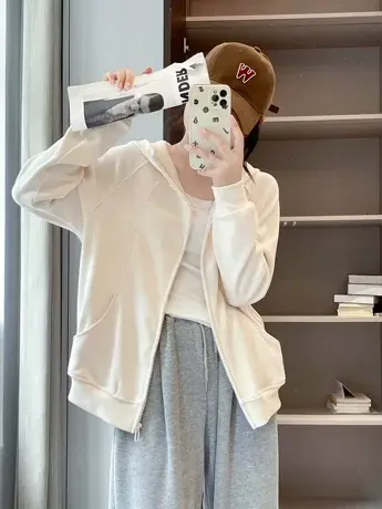 开衫外套2023春秋季韩版新款连帽卫衣女拉链绒衫学生休闲上衣长袖图片