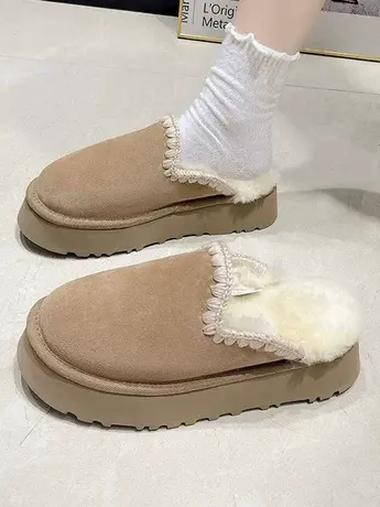 厚底绒面毛毛拖鞋女外穿皮毛一体雪地靴冬加绒穆勒棉鞋包头半拖鞋图片