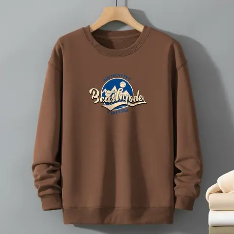 320g重磅圆领卫衣男士加绒加厚保暖套头无帽上衣长袖t恤潮牌潮流商品大图