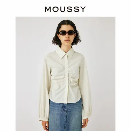MOUSSY 甜美日系休闲格纹胺翻领抽褶衬衫女010GAS30-6730商品大图