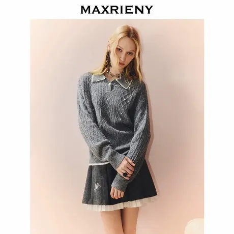 MAXRIENY法式慵懒风穿搭宽松套头毛针织衫25秋款羊毛混纺上衣女图片