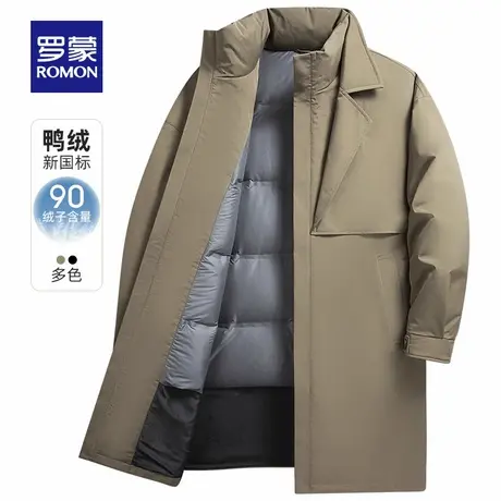 罗蒙男士休闲保暖中长款羽绒服2025冬季新款派克风衣式翻领外套男商品大图