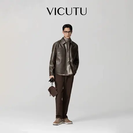 VICUTU威可多男士皮衣时尚潮流休闲百搭日常商务通勤牛皮革机车服图片