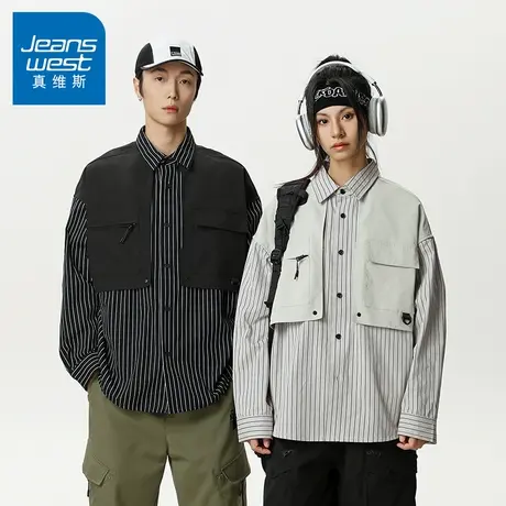 N5真维斯男士长袖衬衫2025新款秋季户外工装情侣上衣男生休闲衬衣商品大图