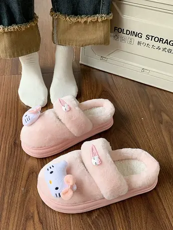 可爱卡通厚底毛毛拖鞋女外穿2023新款秋冬时尚洋气居家包头棉拖鞋商品大图