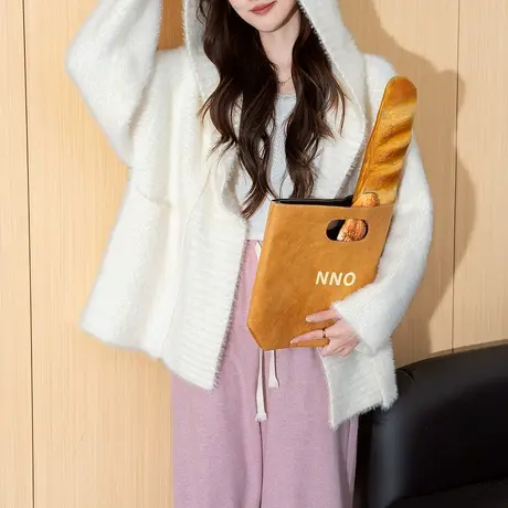 唐狮秋冬新款女毛衣毛绒绒连帽设计宽松开衫外套软糯舒适好穿TM图片