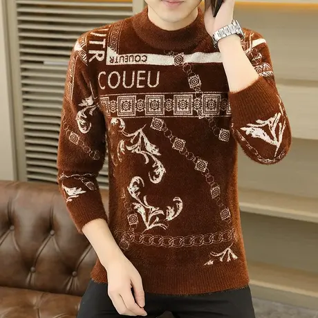 潮男秋冬毛衣青少年水貂绒针织衫学生男孩子半高领打底衫百搭线衣商品大图