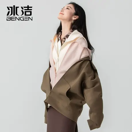 冰洁开衫卫衣女2023秋冬季休闲纯色简约防寒保暖舒适连帽上衣HKYR商品大图