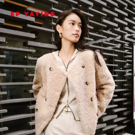 [环保皮草]EP雅莹女装 羊毛小香风双排扣大衣外套 2023秋冬8609A图片
