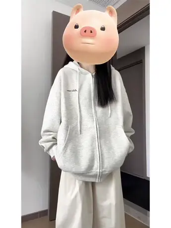 秋冬银狐绒开衫卫衣外套女2023爆款宽松慵懒风oversize连帽上衣潮商品大图