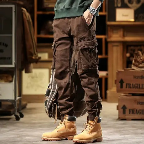 潮流舒适裤子男款工装裤休闲裤男款耐磨户外宽松大码纯色工装裤男商品大图