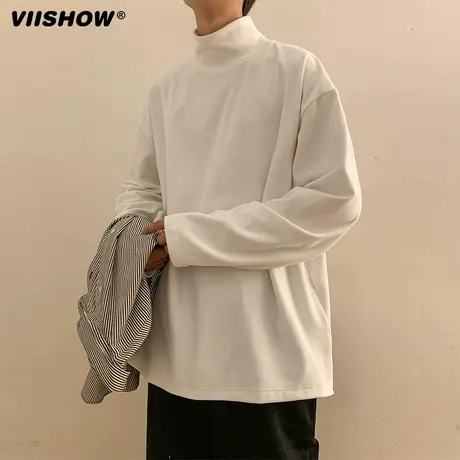 VIISHOW半高领长袖t恤男士潮牌上衣服卫衣高级感加绒内搭打底衫商品大图