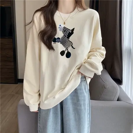 超火cec加厚加绒保暖卫衣女秋冬季宽松显瘦百搭长袖T恤上衣外套潮商品大图