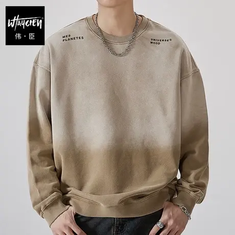 伟臣潮流大码男式青春吊染圆领卫衣胖子加肥加大宽松套头休闲上衣商品大图