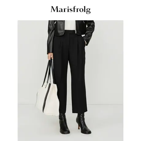 【商场同款】玛丝菲尔九分裤秋季新款黑色绵羊毛职场风休闲长裤图片