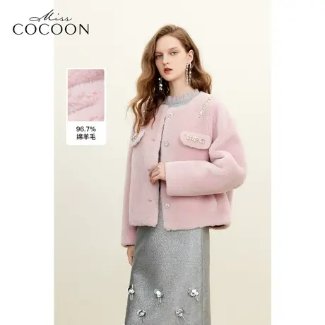 MISSCOCOON千金玛德琳名媛风2023冬装新款重工定制小香风皮草外套商品大图