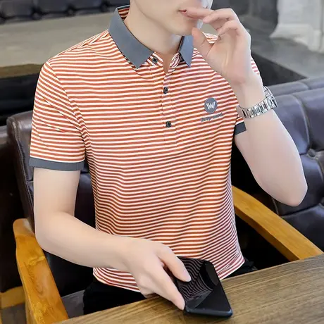 夏季短袖t恤男潮流翻领POLO衫男士纯棉冰丝薄款体恤上衣服打底衫商品大图
