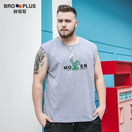 【立体兔子背心】大码男装宽松加肥加大码背心男运动纯棉无袖汗衫图片