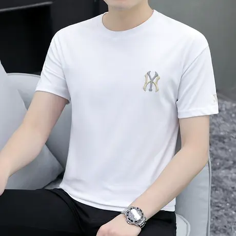白色t恤男士短袖夏季潮流薄款刺绣半袖潮牌百搭无性别运动上衣服商品大图