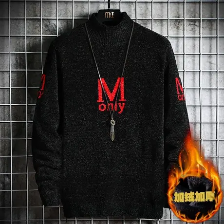 毛衣男冬季厚款韩版潮流个性毛衫男生加绒加厚雪尼尔半高领毛线衣商品大图