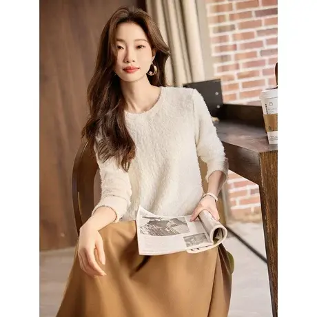 时尚气质磨毛冬季打底针织衫毛衣女2023年冬季新款休闲简约上衣商品大图